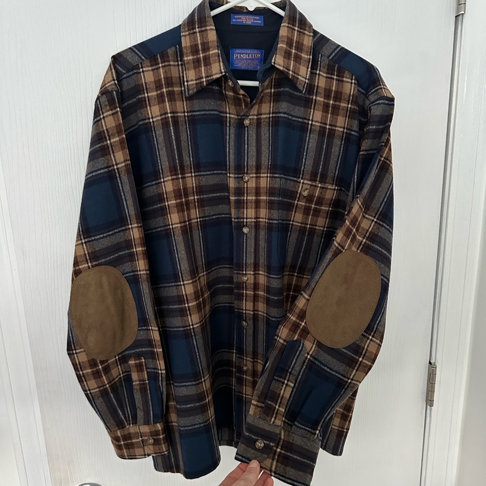 Vintage Pendleton Navy and Brown Virgin Wool Plaid Shirt